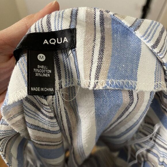 AQUA stripe blue cotton high waist tie front shorts size Medium - Picture 4 of 5